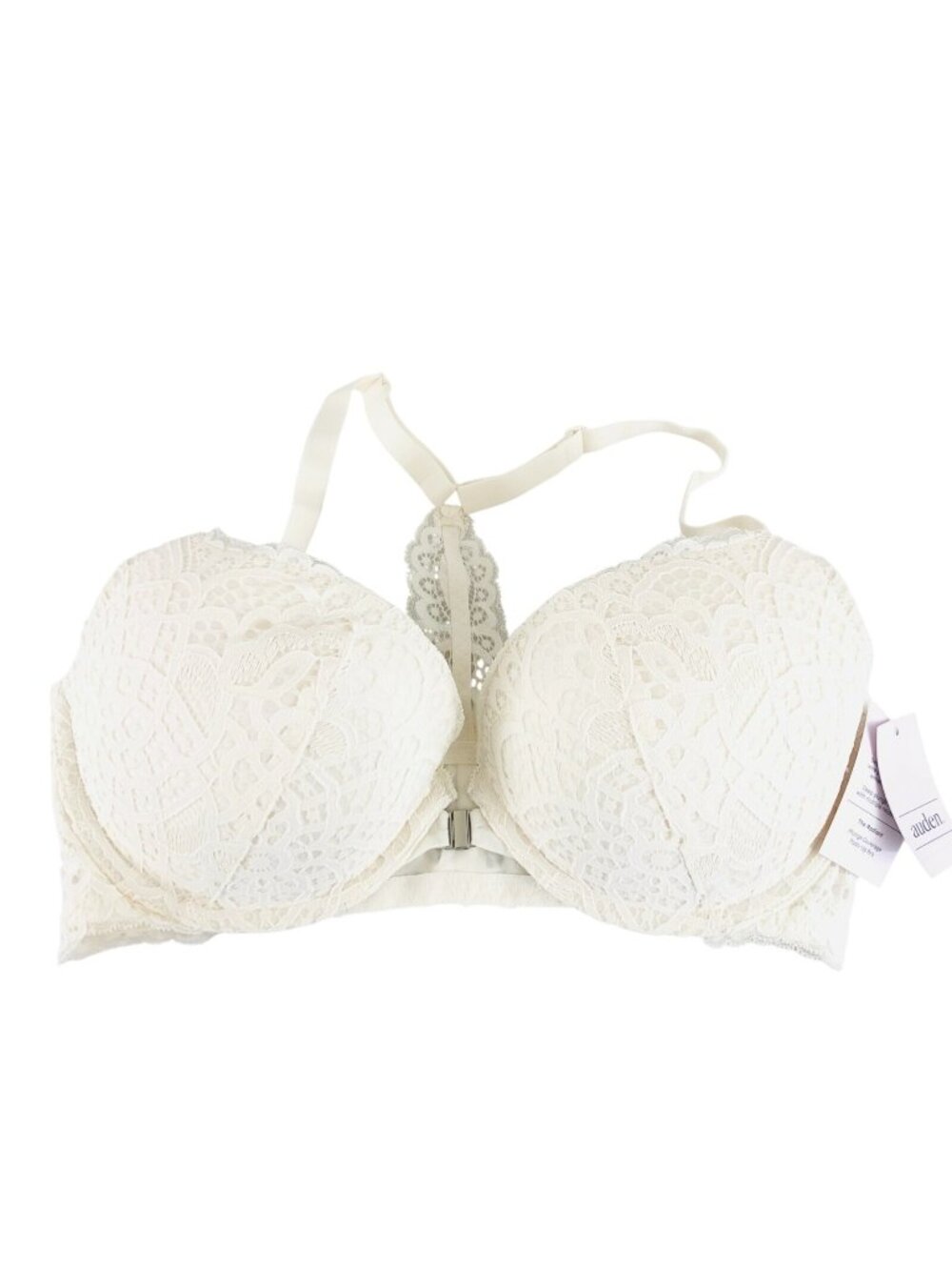Auden Bra The Radiant Plunge Push-Up Lace Front Closure Lace Overlay Ivory 34D